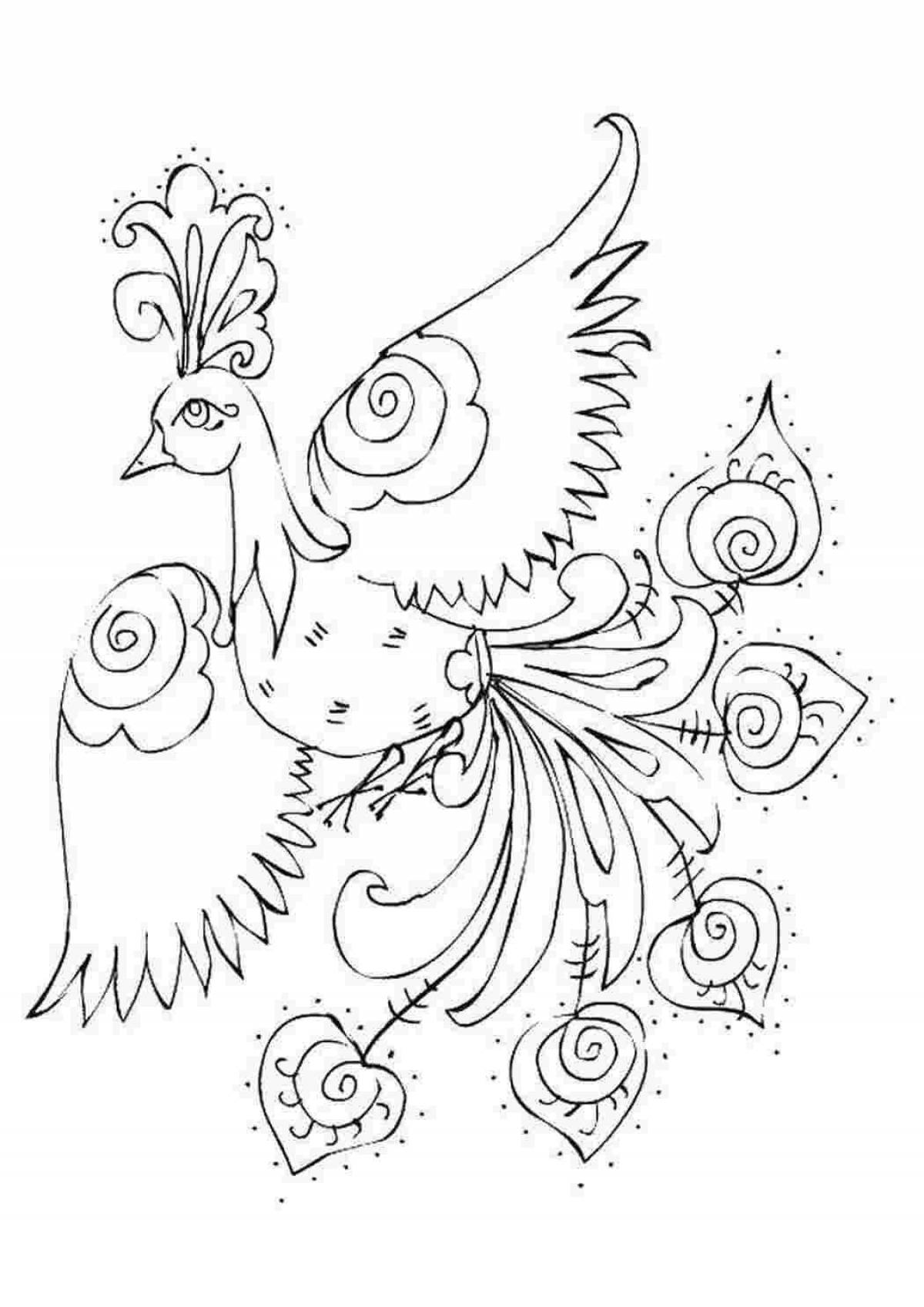 Coloring book magic fiery bird for kids