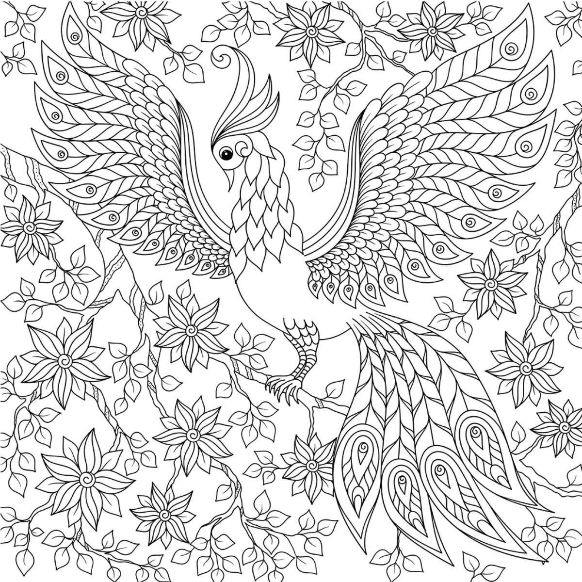 Glittering fire bird coloring book for 5-6 year olds