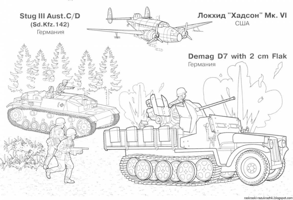 Colorful military coloring book for 4-5 year olds
