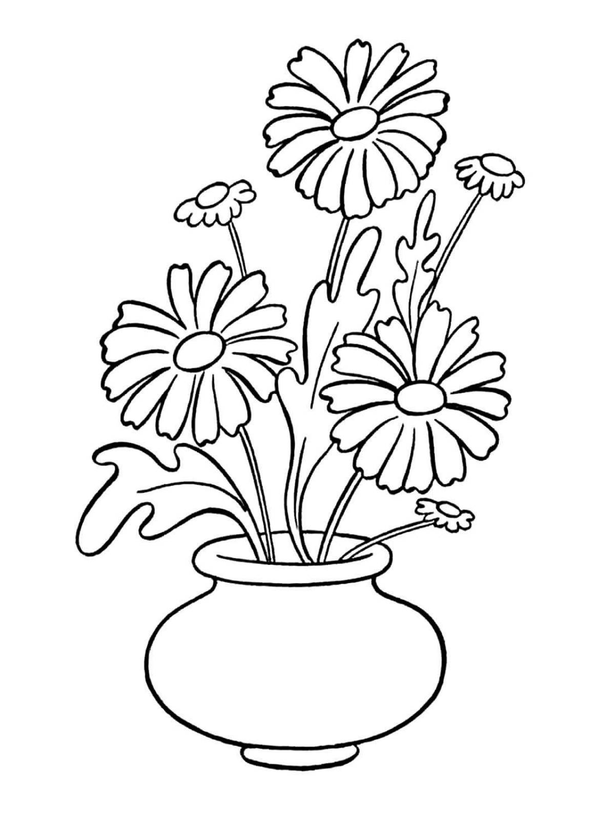 Радостная раскраска цветы в вазе для детей 6-7 лет