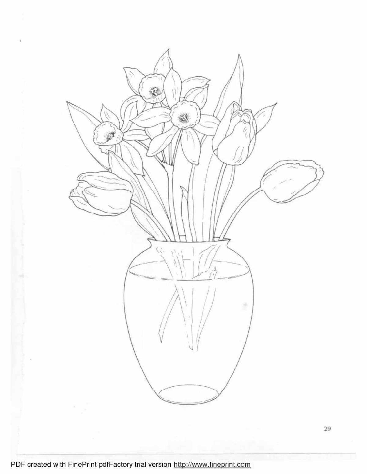 Fun coloring flowers in a vase for kids
