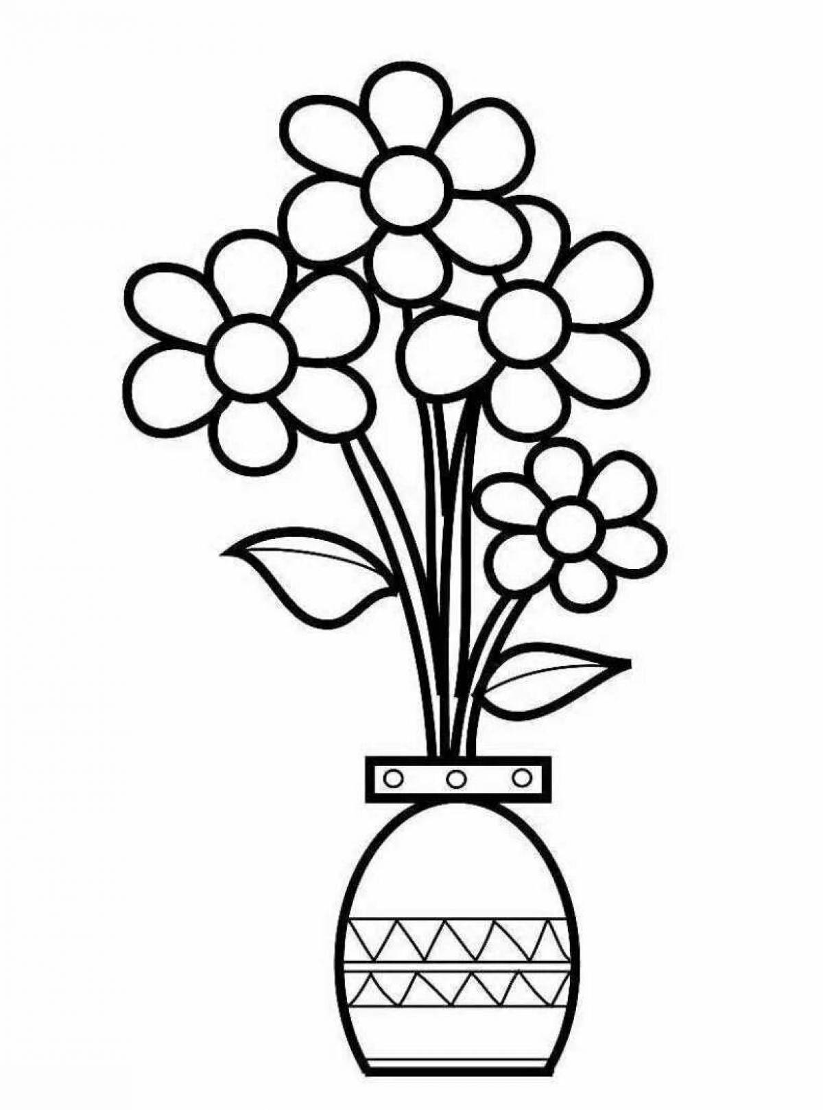 Сказочная раскраска цветы в вазе для малышей