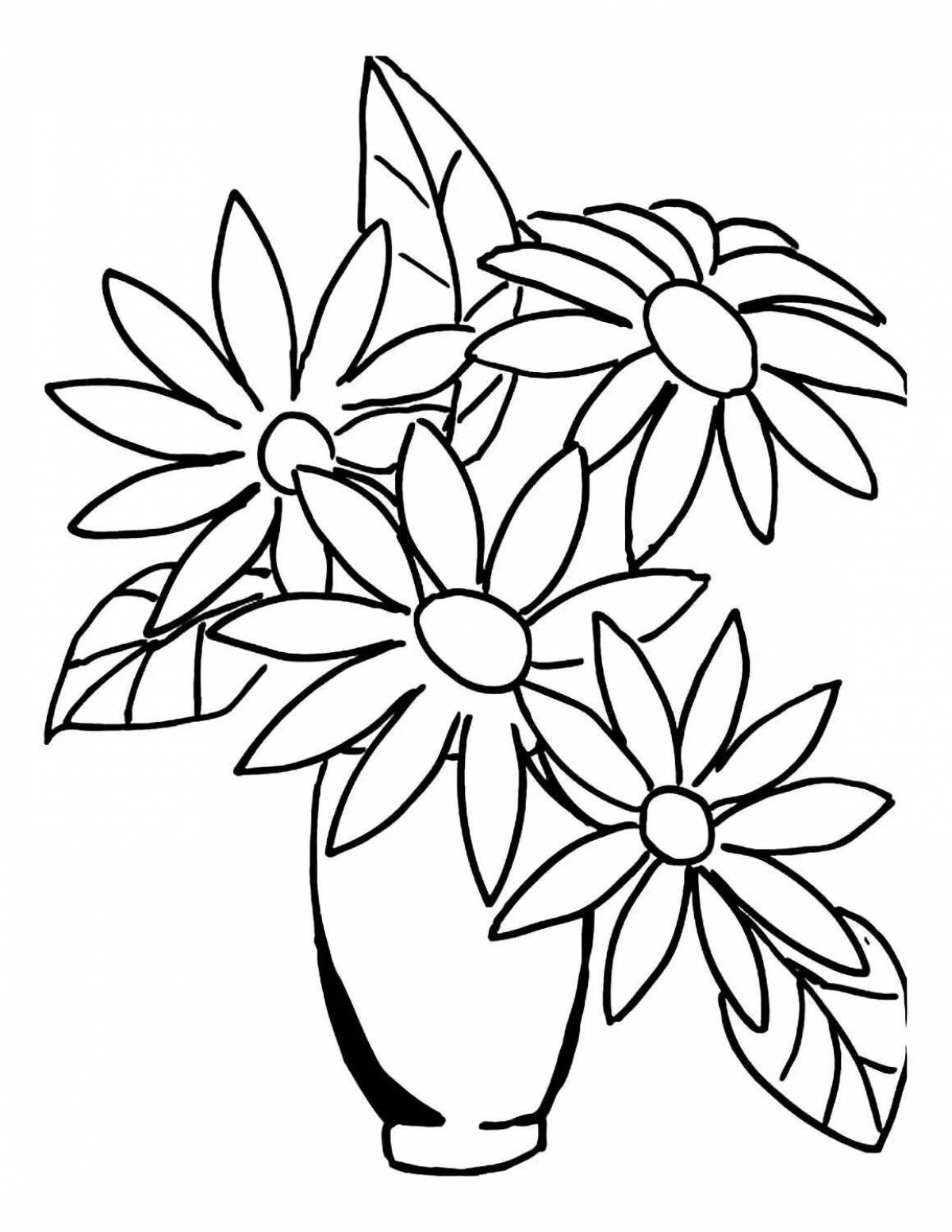 Coloring flowers in a vase for children
