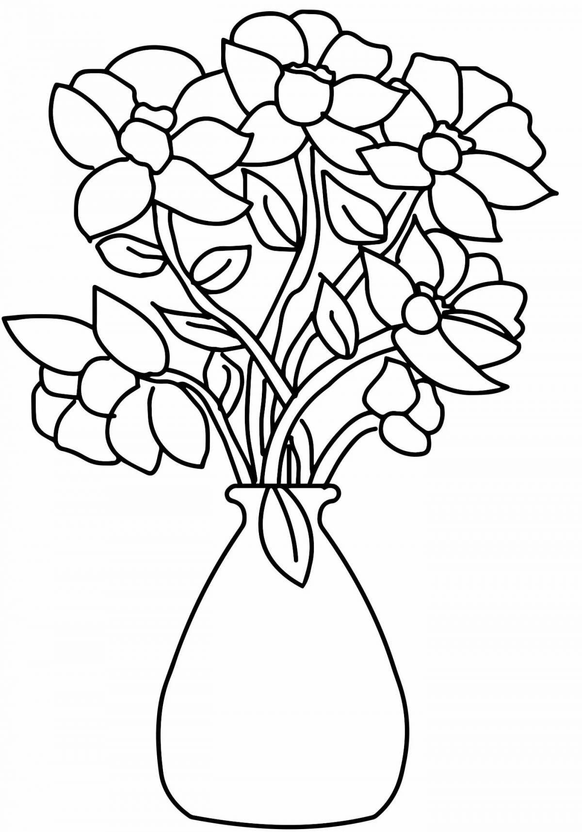 Sparkling coloring flowers in a vase for kids