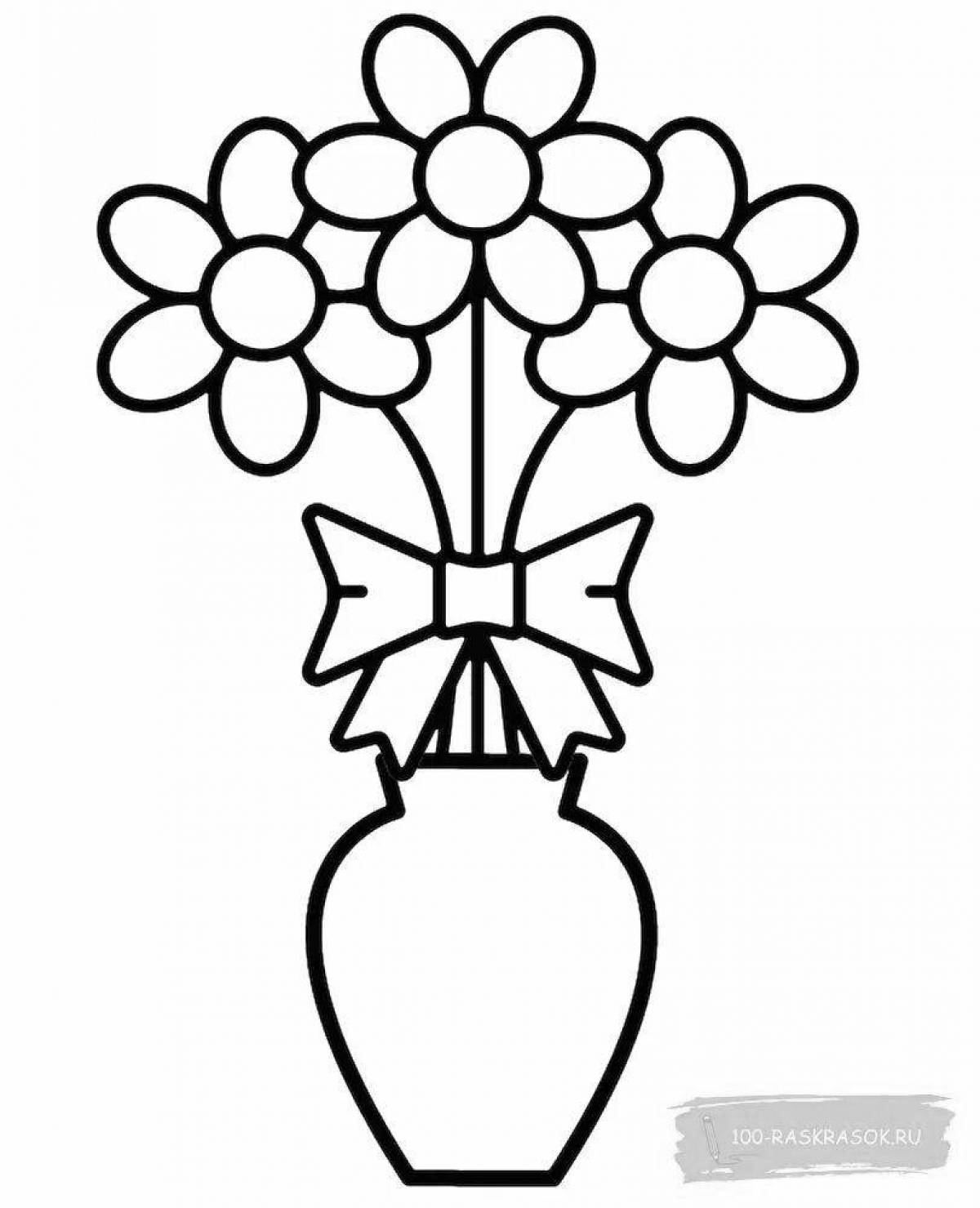 Blissful coloring flowers in a vase for kids