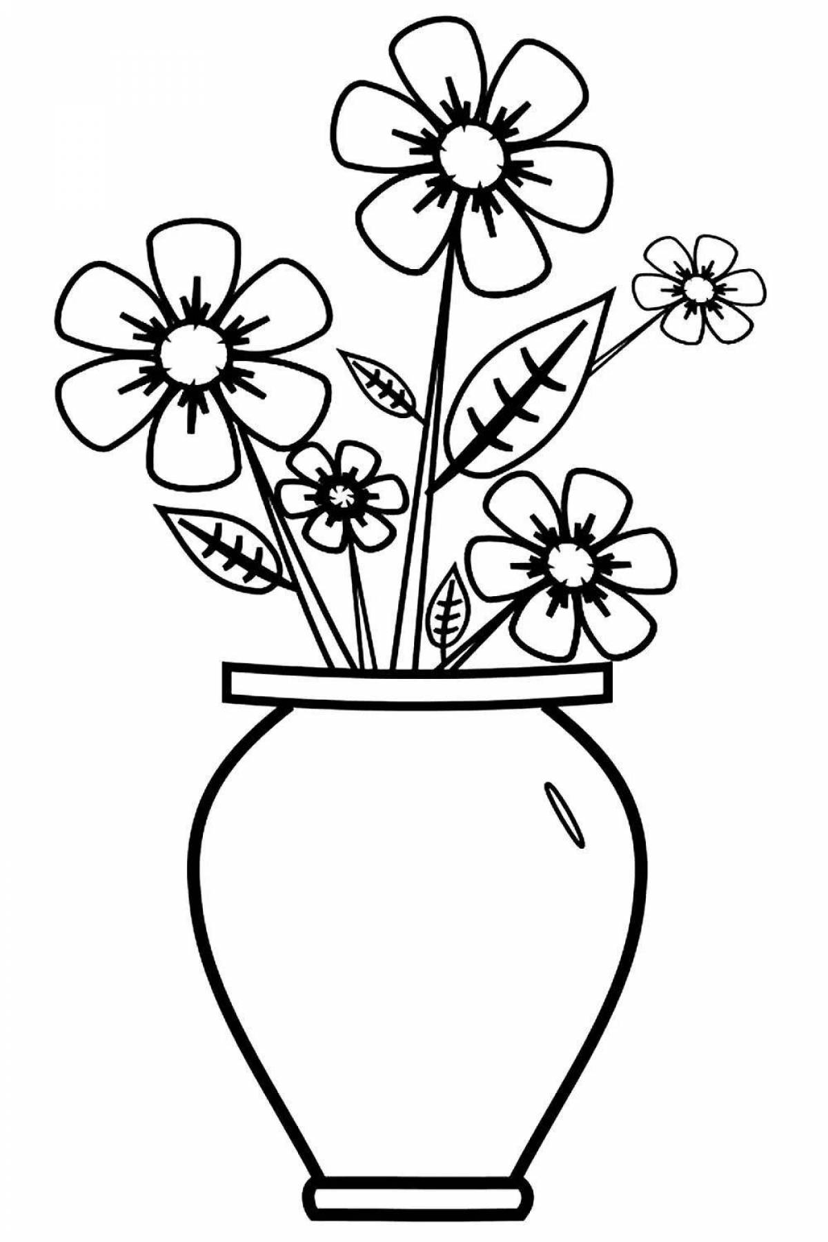 Coloring flowers in a vase for children