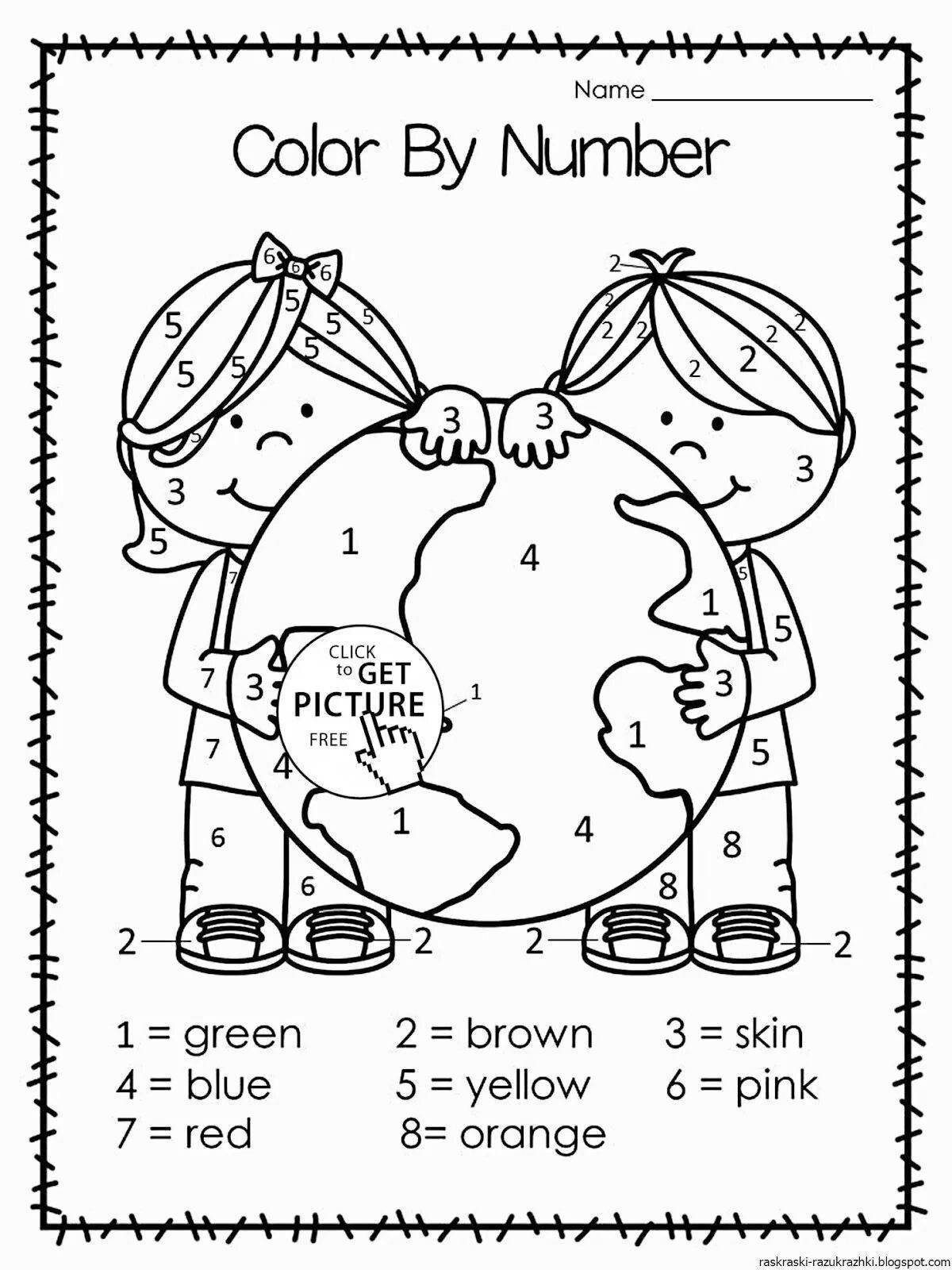 Colorful English coloring book with tasks for grade 4