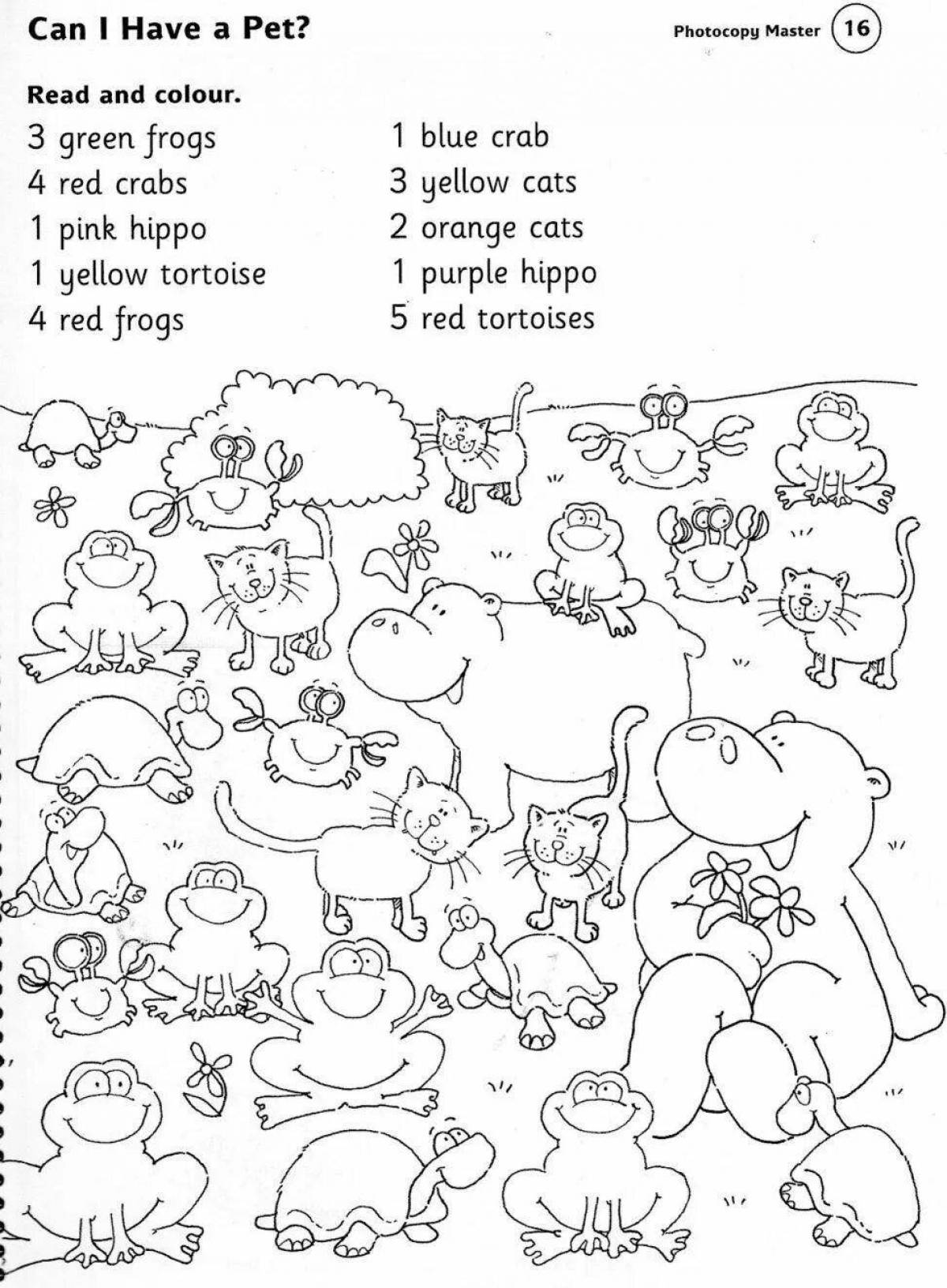 A fascinating English coloring book with tasks for grade 4