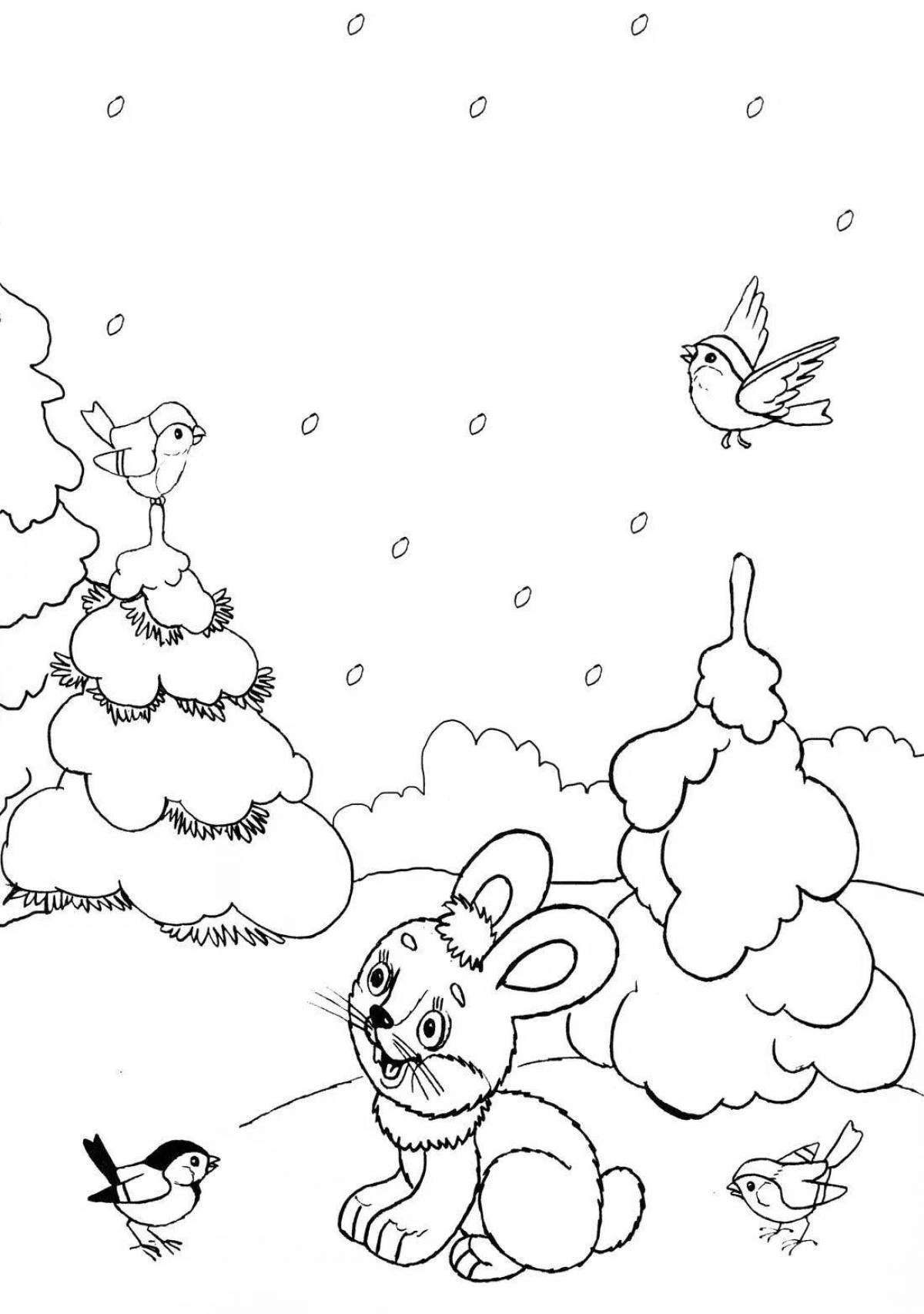 Blissful winter in the forest coloring page
