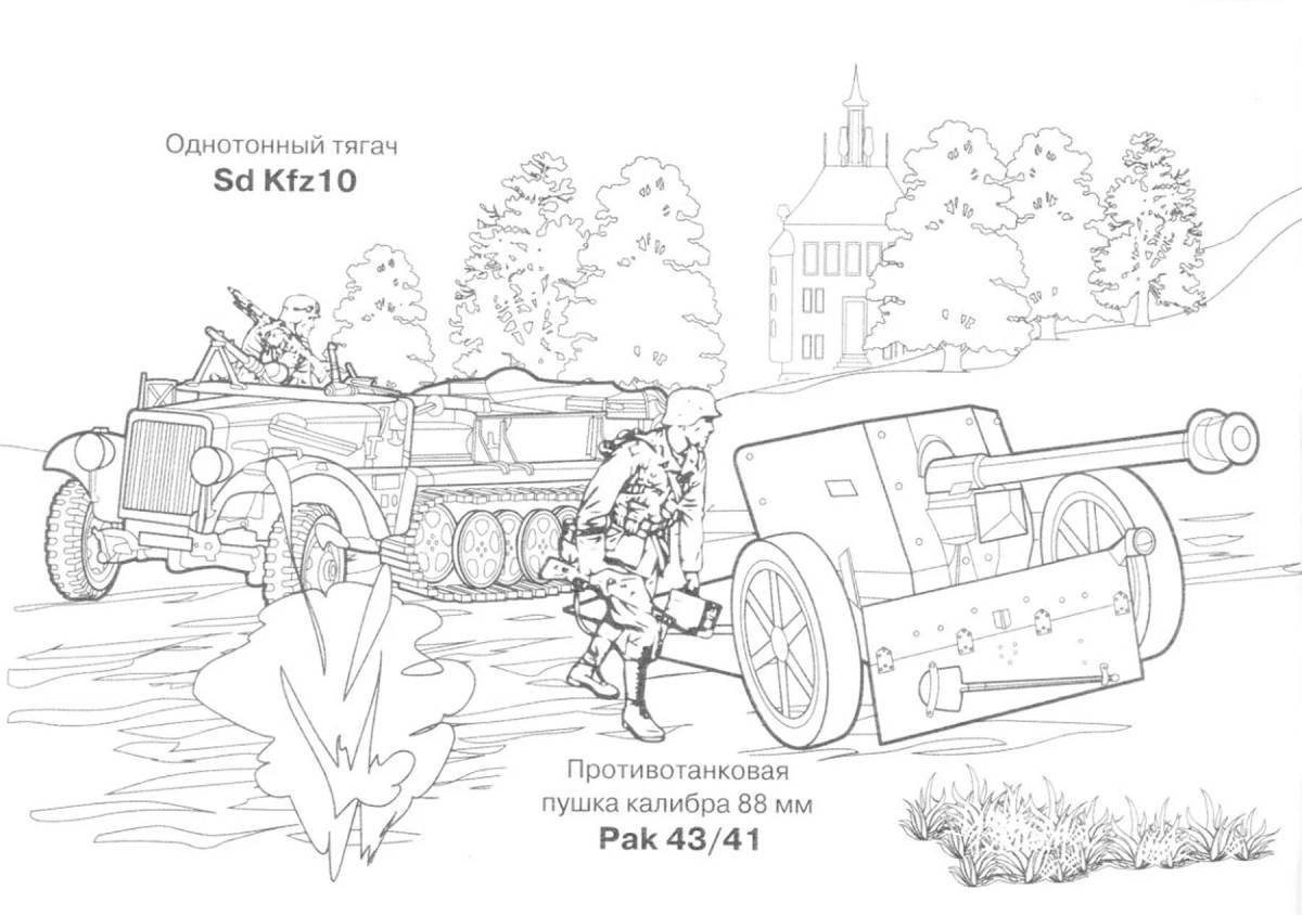 Colorful military coloring book for beginners
