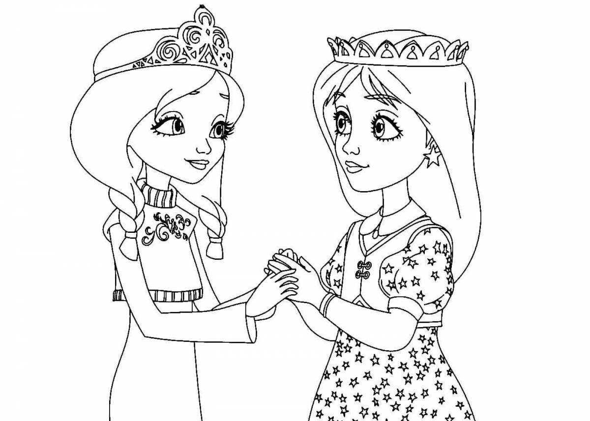 Large cartoon princess coloring page