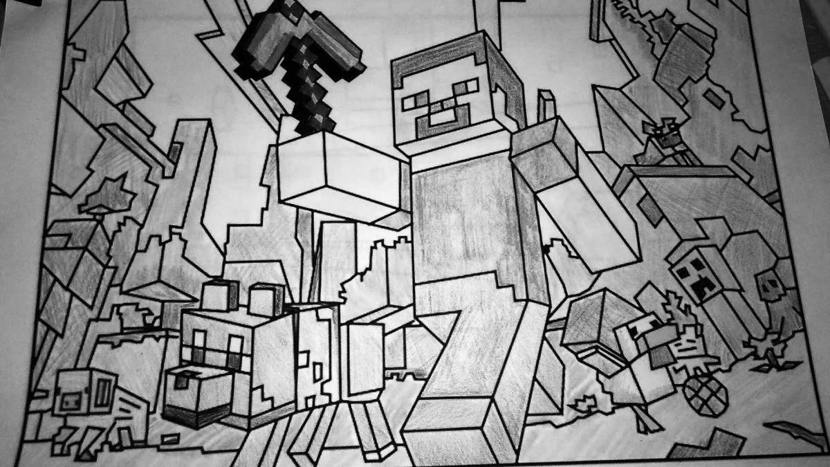 Majestic coloring page mine in minecraft style