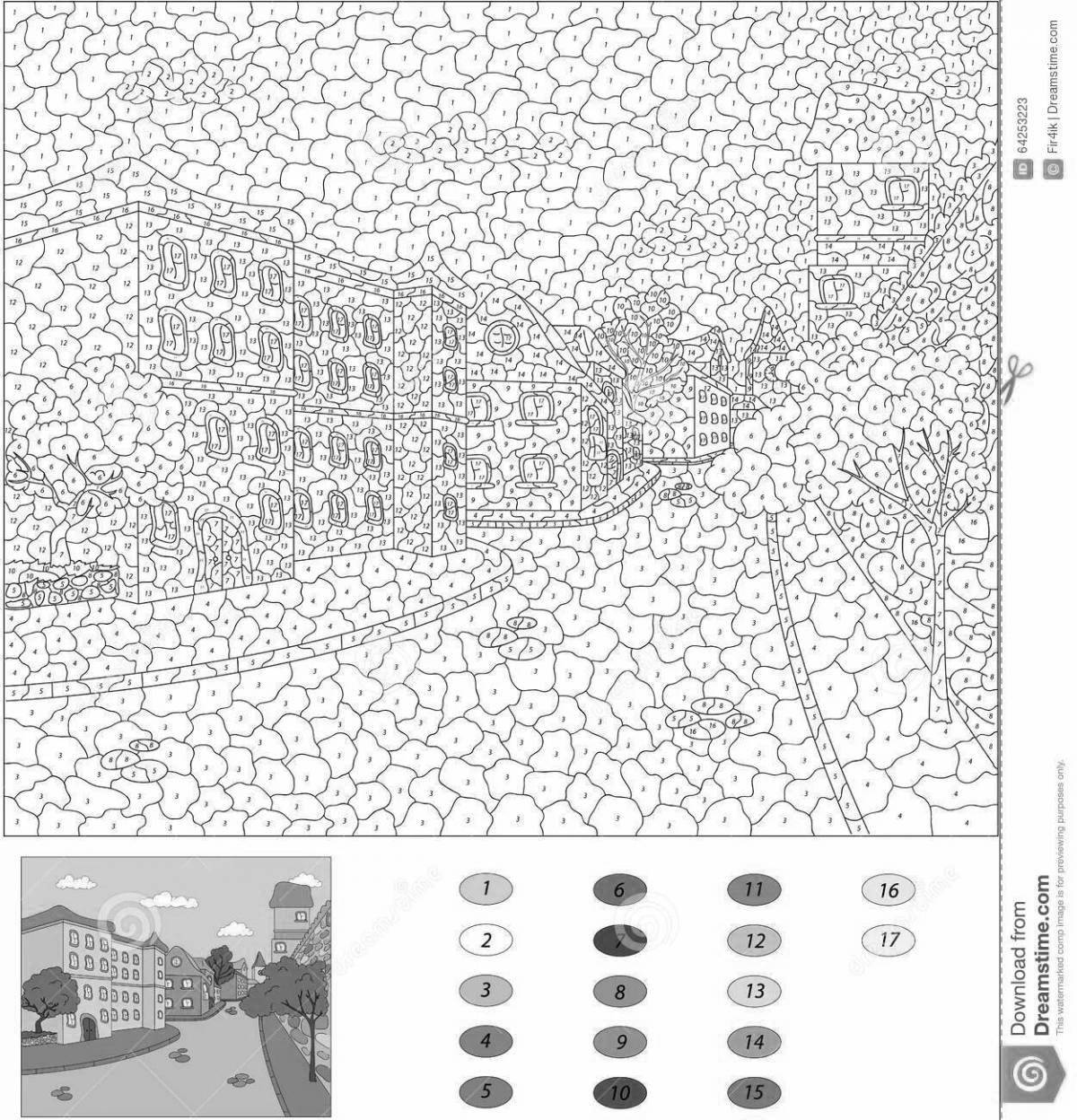 Creative coloring game by numbers without internet by cells