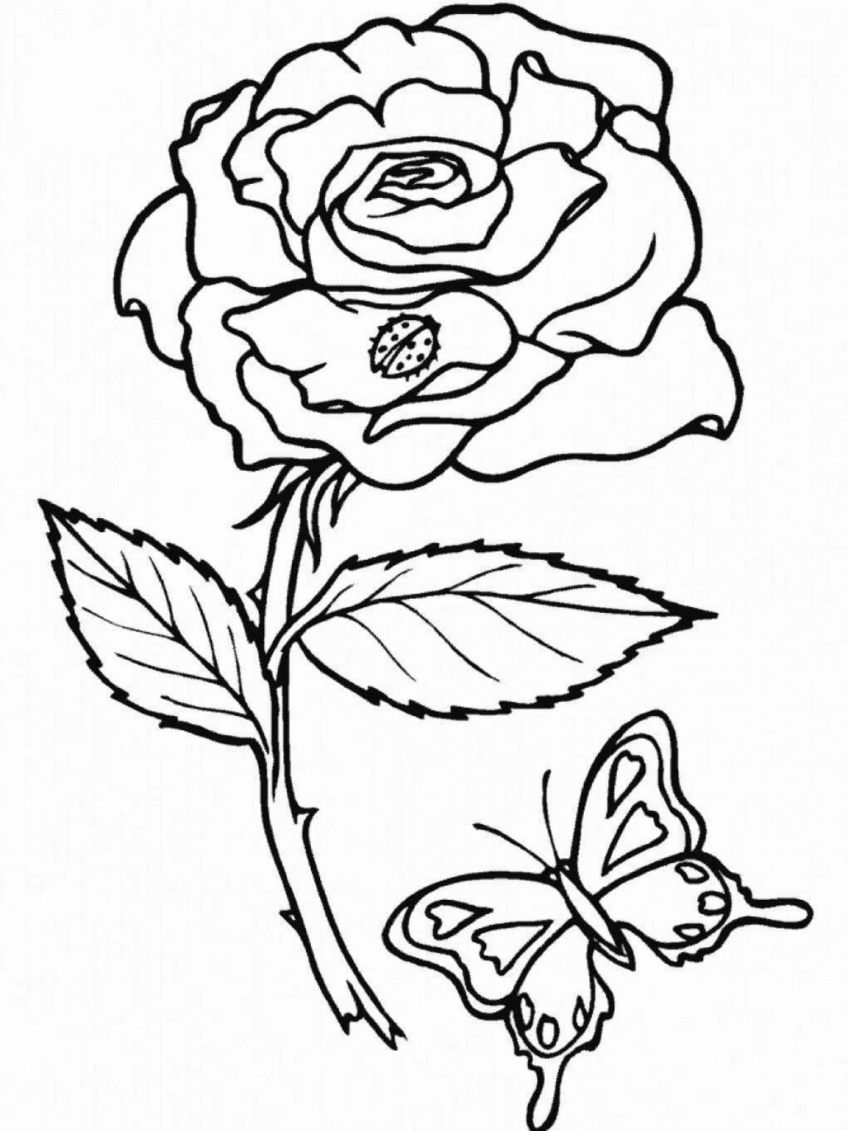 Веселая раскраска розы для детей 5-6 лет