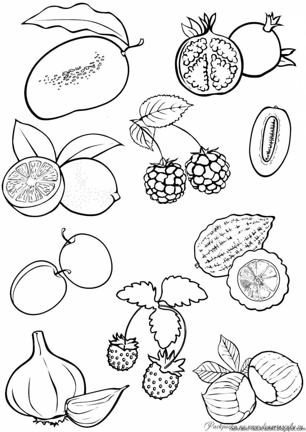 Colorful fruits and vegetables coloring book