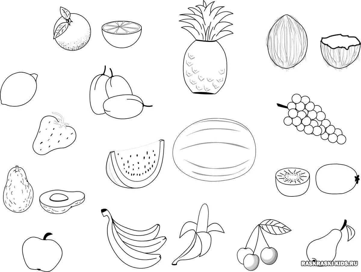 Tempting fruits and vegetables coloring book