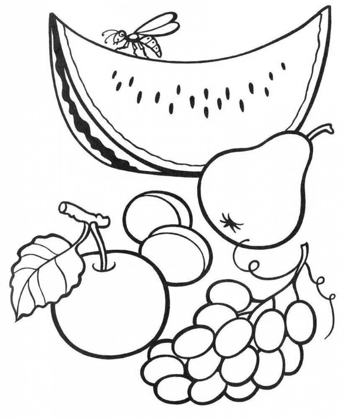 Tempting fruits and vegetables coloring book