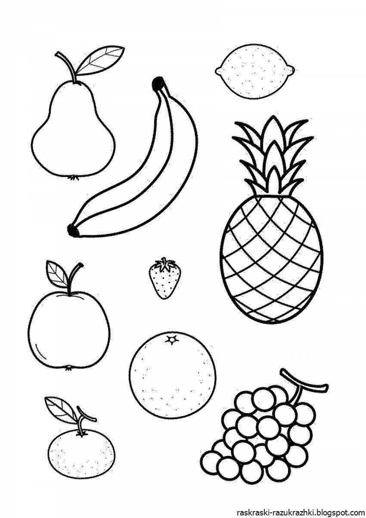 Coloring book funny fruits and vegetables