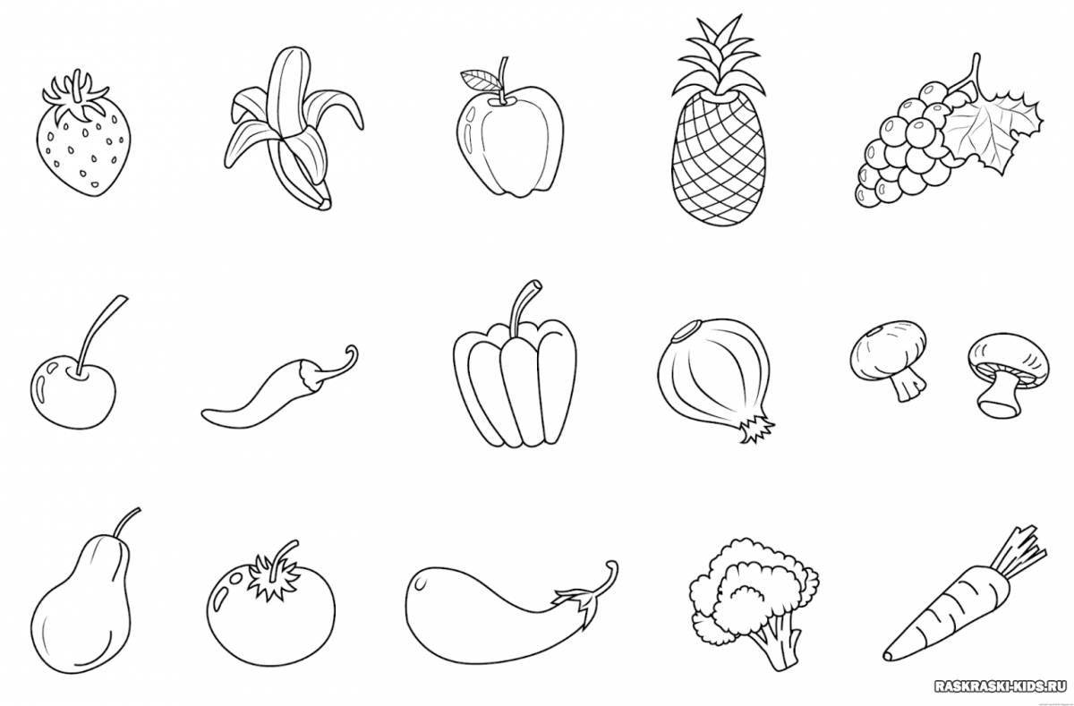 Coloring book funny fruits and vegetables