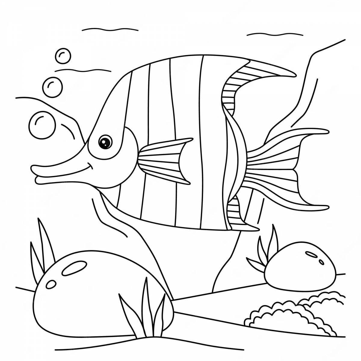 Colorful aquarium fish coloring page for 5-6 year olds
