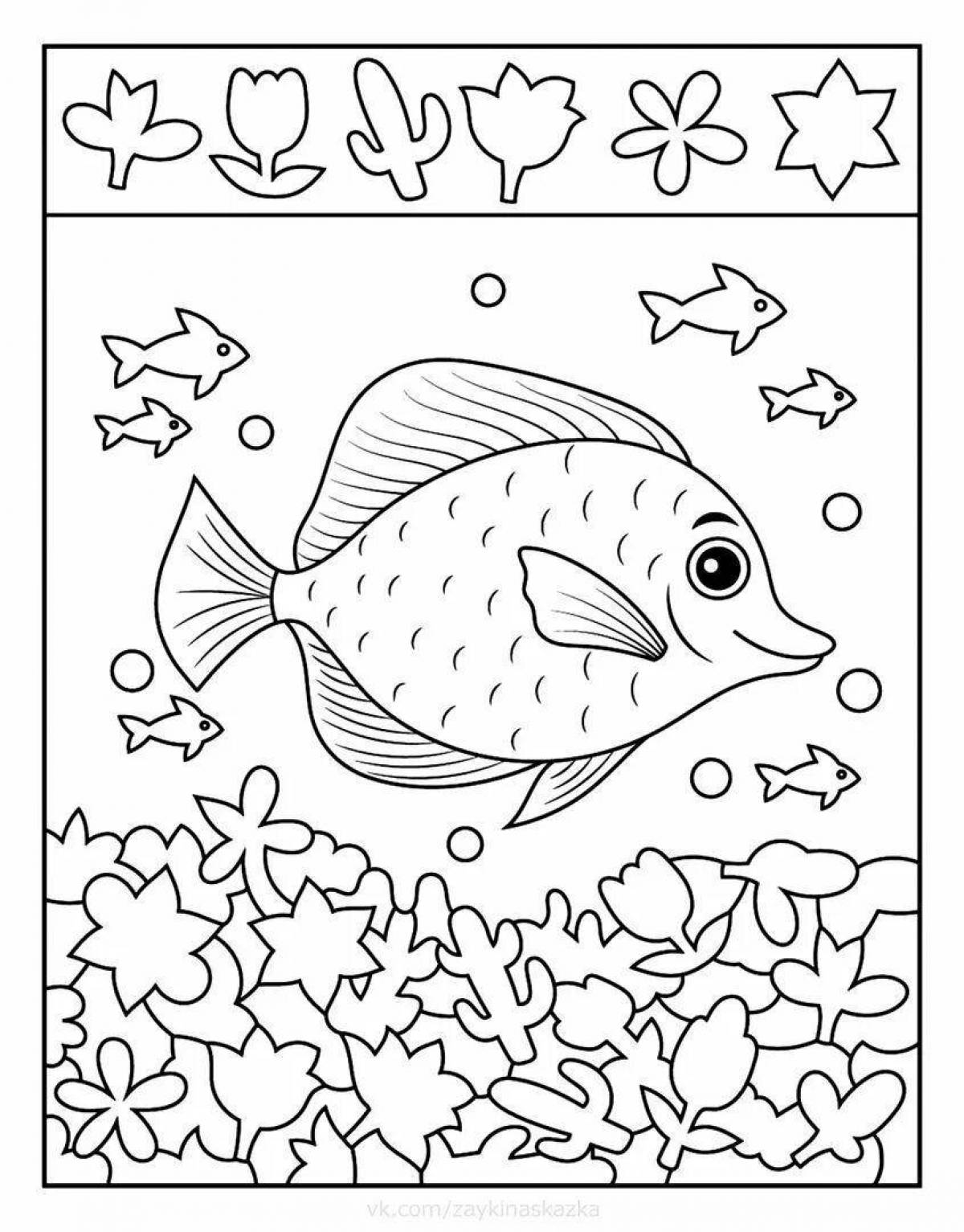 Cute aquarium fish coloring book for 5-6 year olds