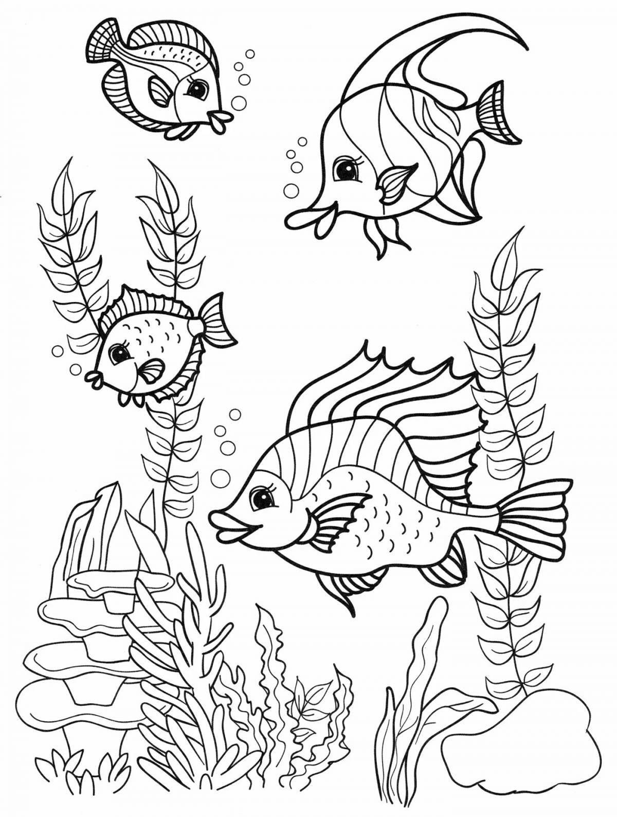 Glitter aquarium fish coloring book for 5-6 year olds