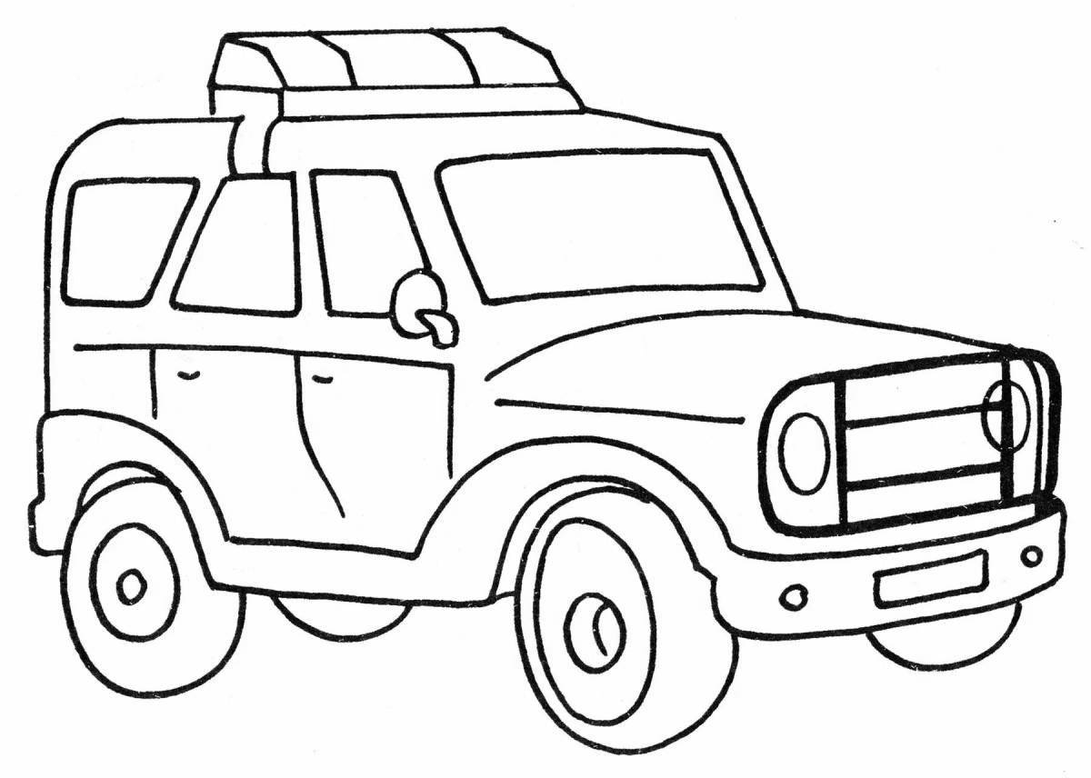 Unique police car coloring page for 5-6 year olds