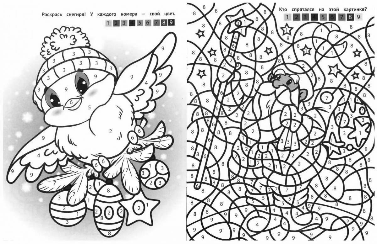 Glitter winter coloring by numbers for kids 5-7 years old