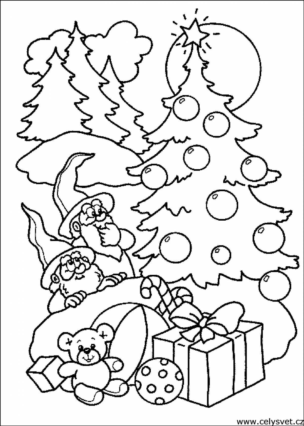 Праздничная новогодняя раскраска для детей 5-6 лет