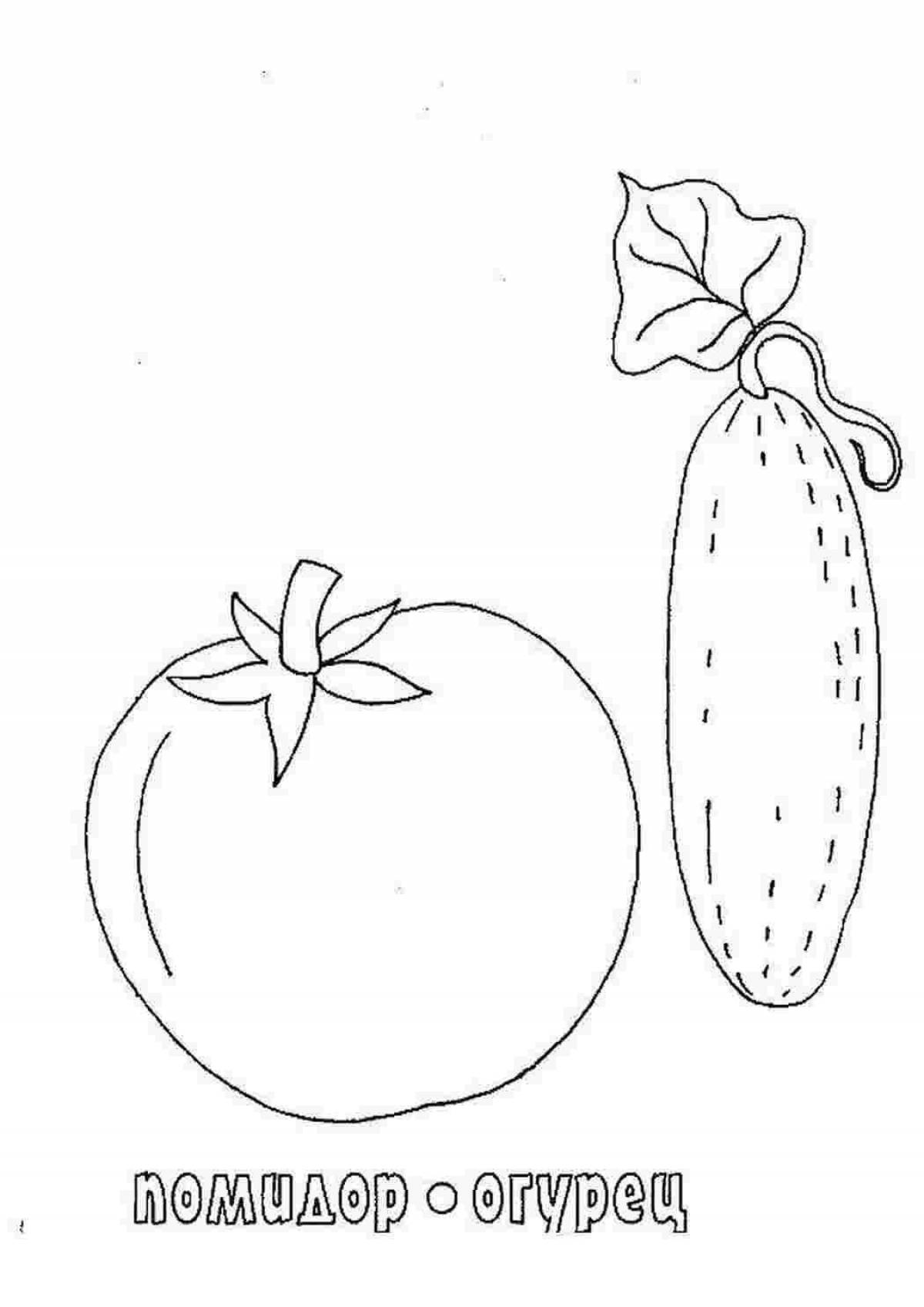 Unique cucumber and tomato coloring page for kids