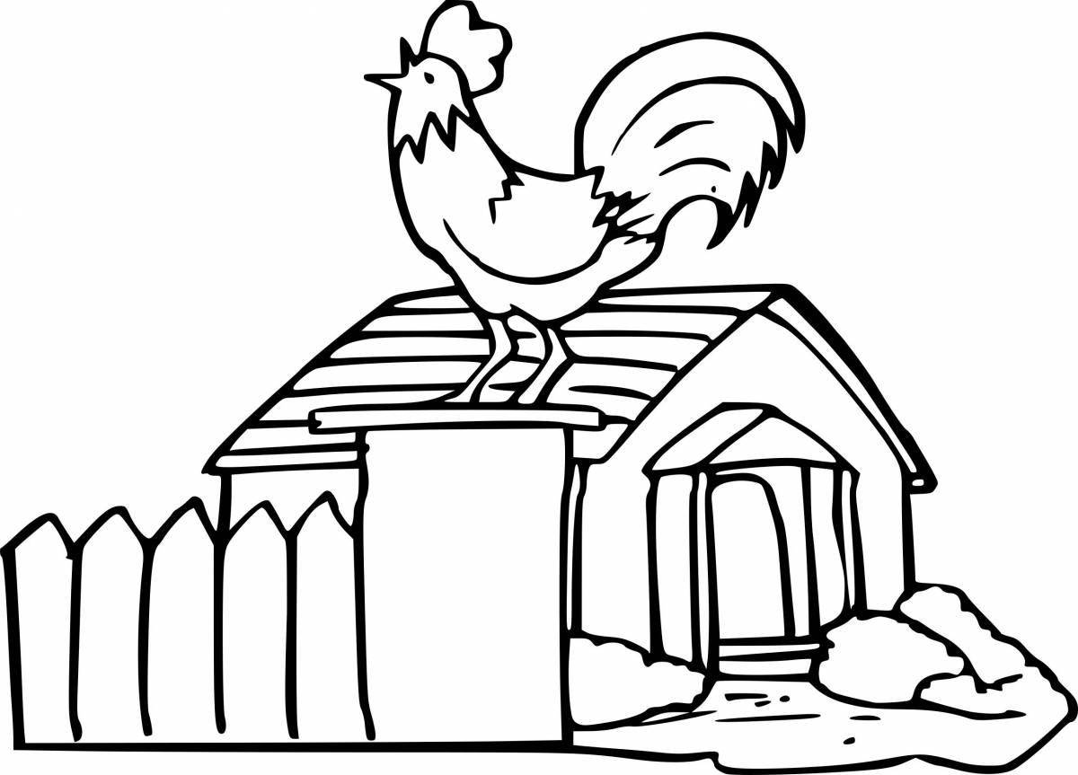 Colored chicken coop coloring page