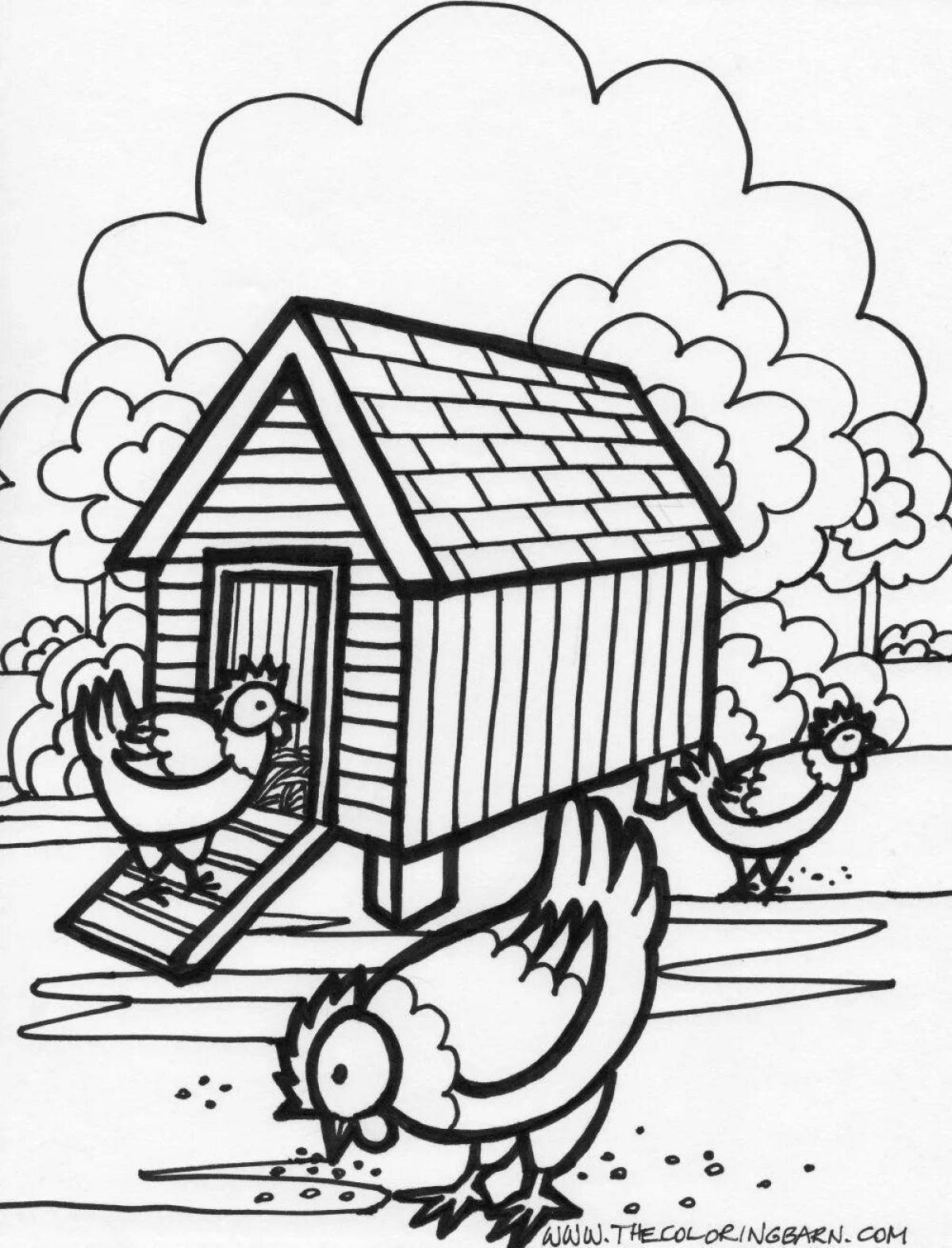 Crazy chicken coop coloring page