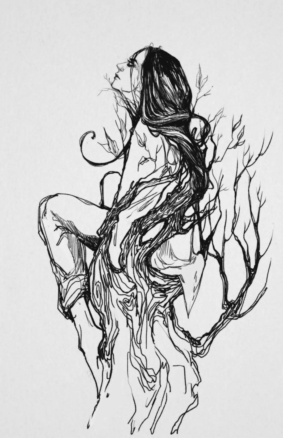 Dreamy dryad coloring page