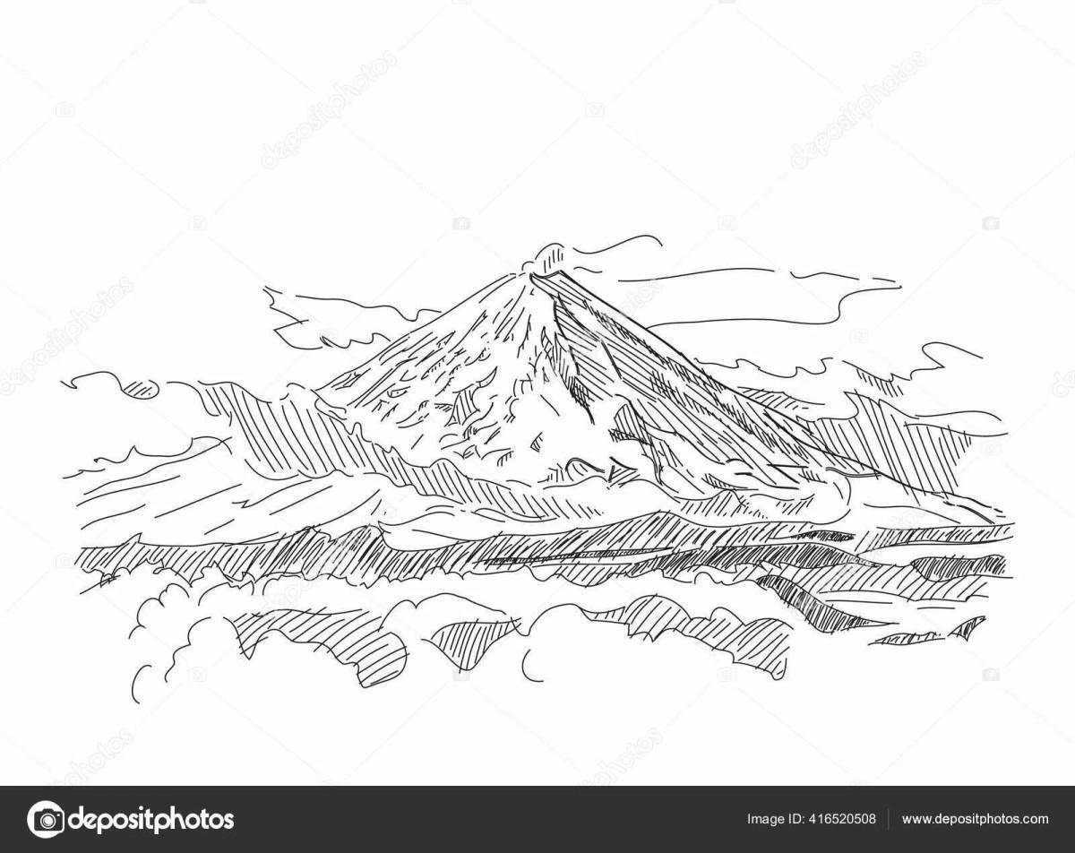 Вулкан Ключевская сопка нарисовать