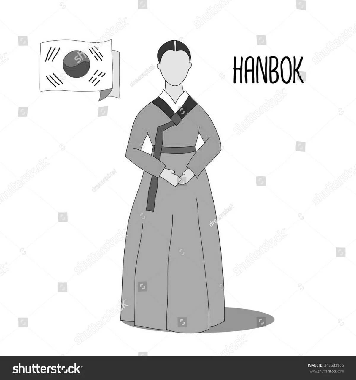 Playful hanbok coloring page