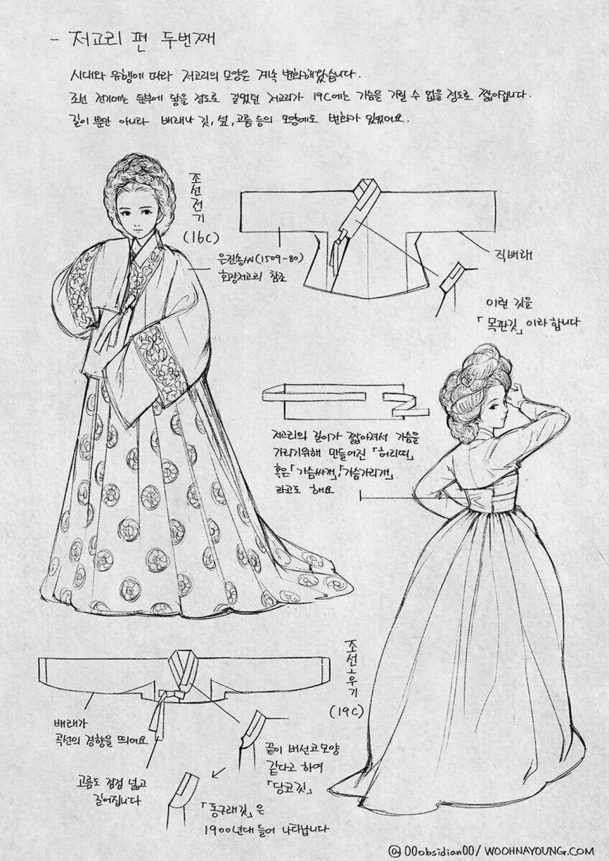 Photo Beautiful hanbok coloring page