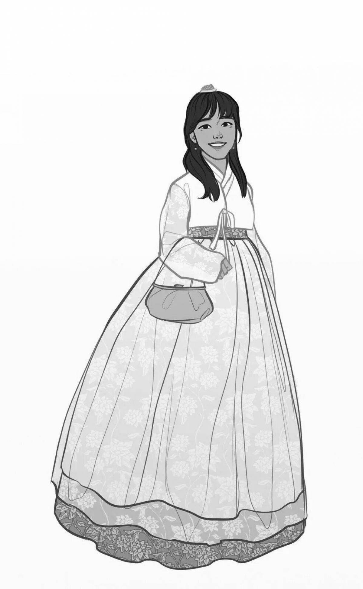 Coloring page graceful hanbok