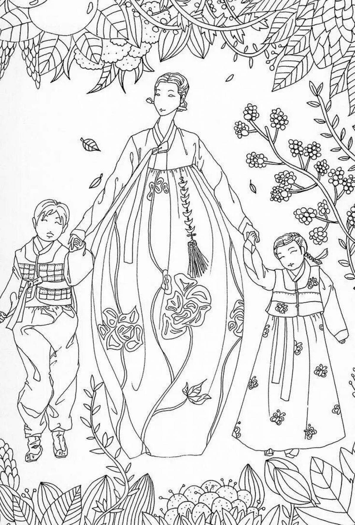 Unique hanbok coloring page