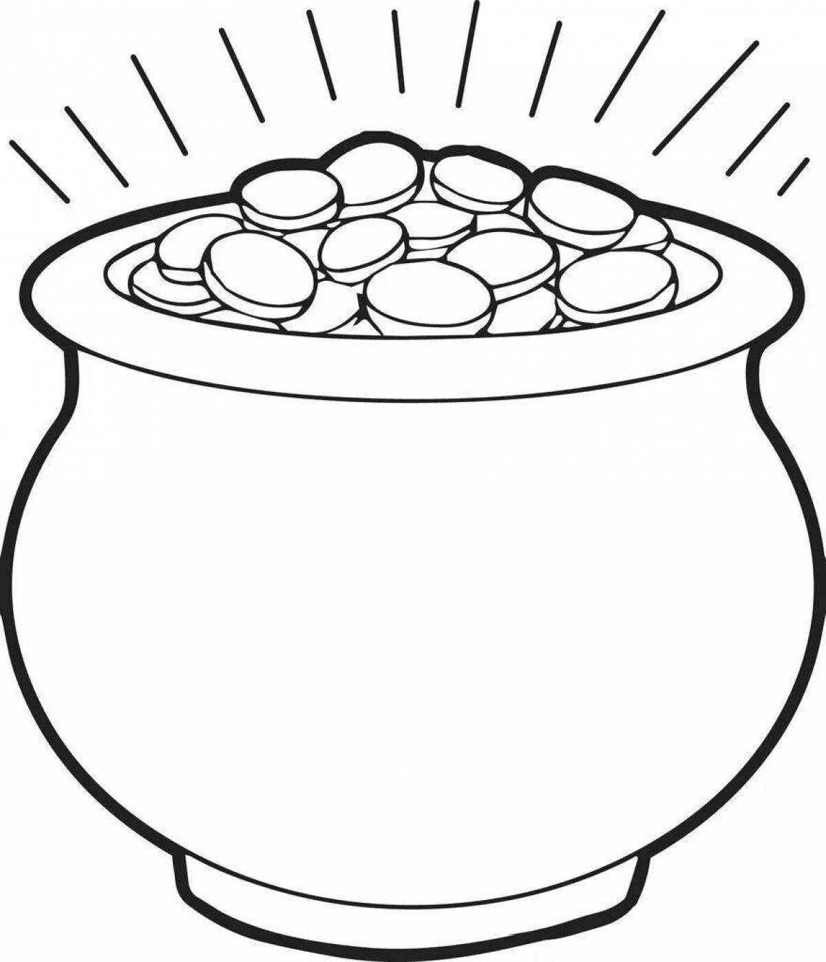 Coloring page of colorful playful pot