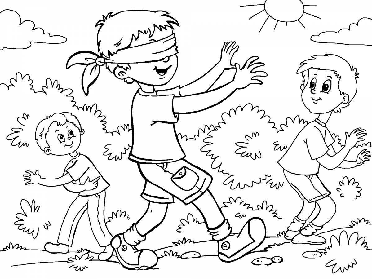 Colorful hide and seek coloring page