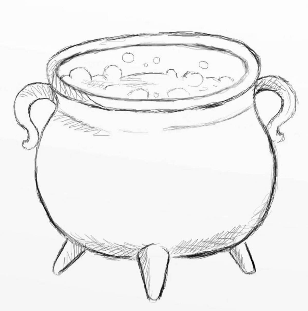 Playful cauldron coloring page