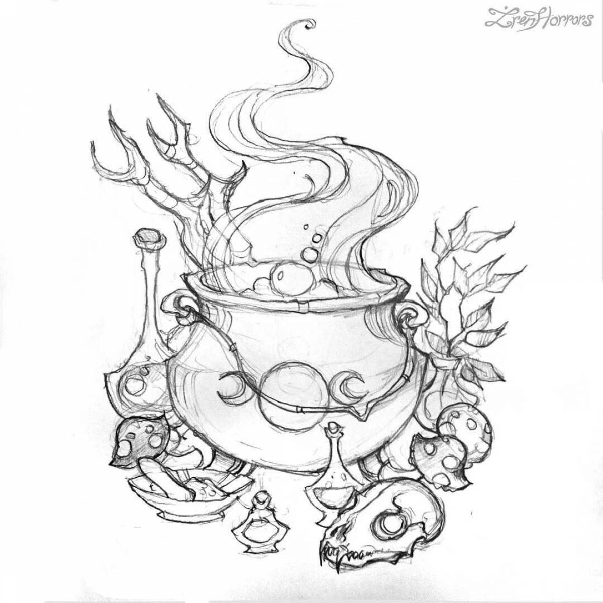 Cute cauldron coloring page