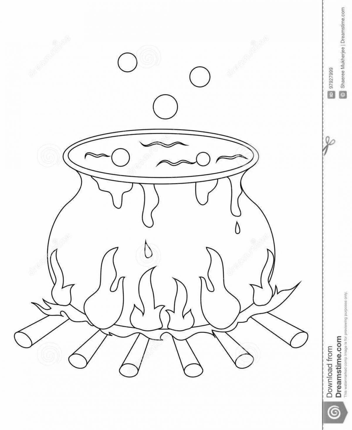 Friendly cauldron coloring page