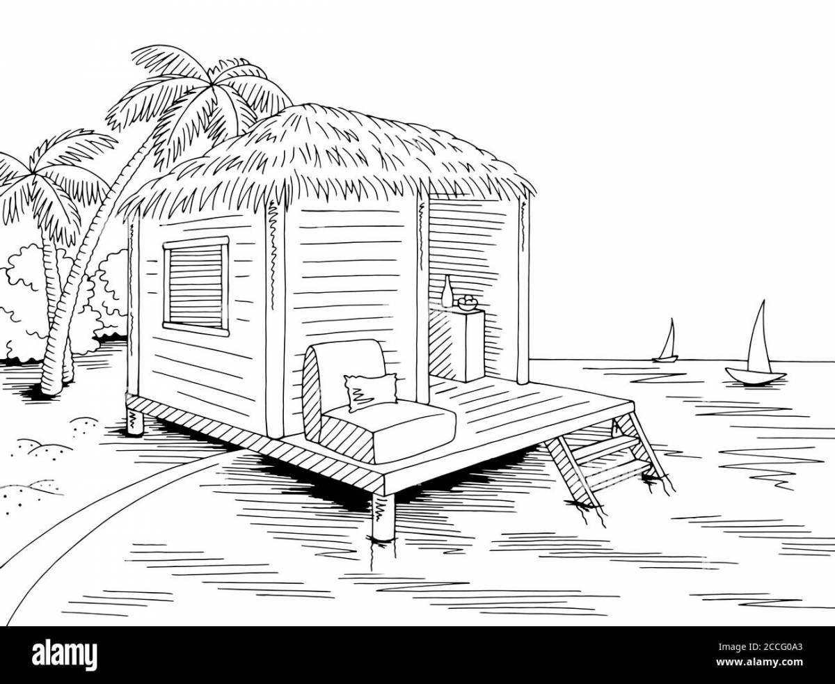 Exquisite hut coloring page