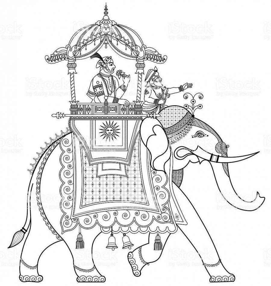 Индийский боевой слон раскраска