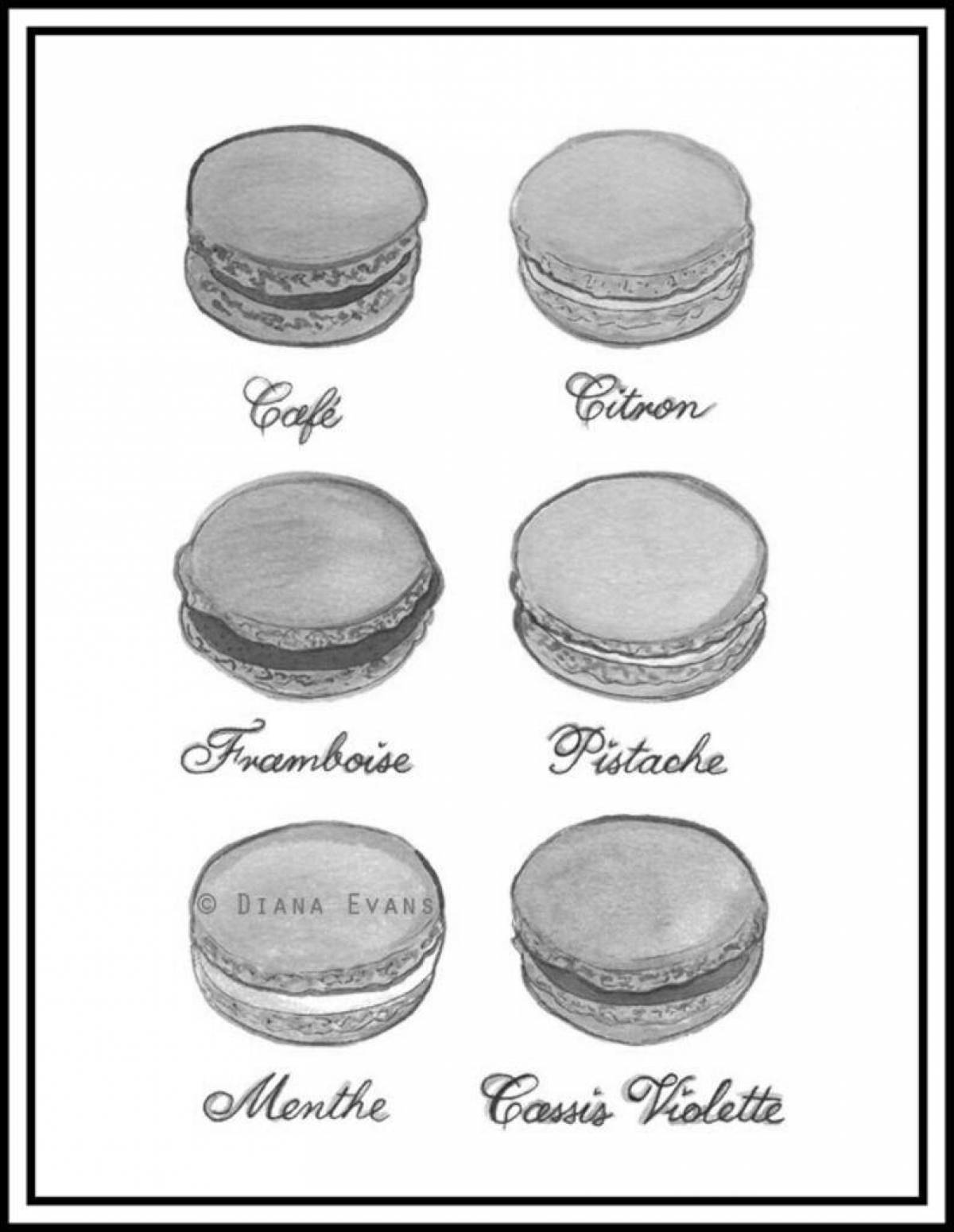 Playful macarons coloring page