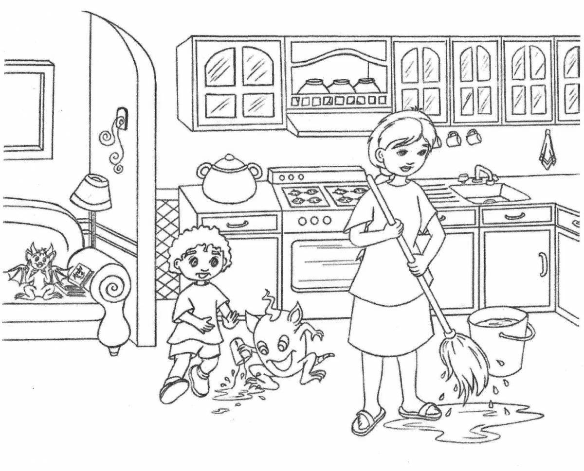 Colorful cleaning coloring page