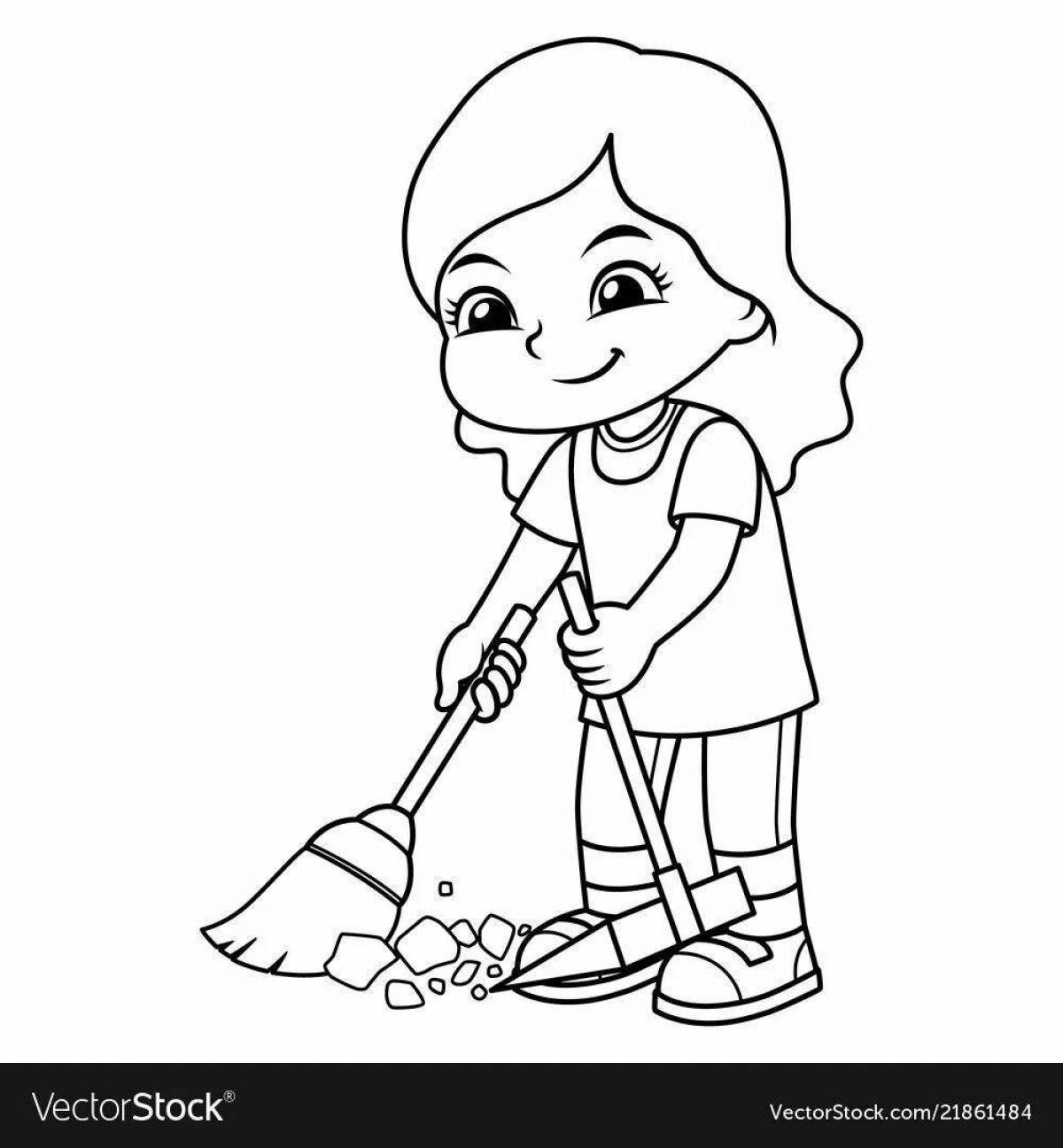 Coloring page dramatic cleaning