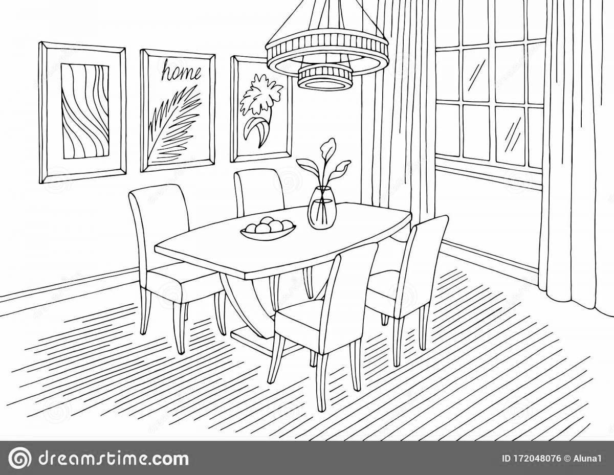 Serene dining room coloring page
