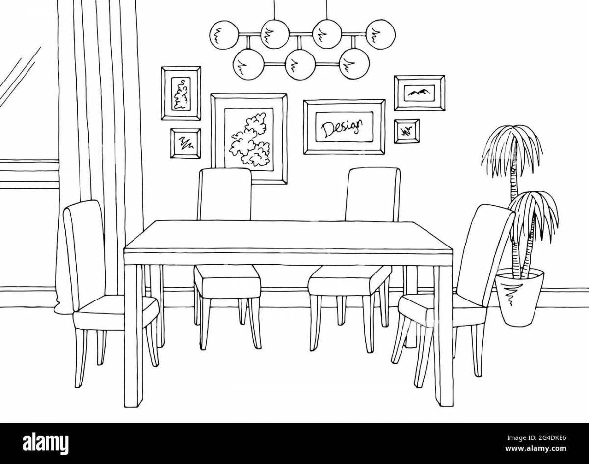 Luminous dining room coloring page